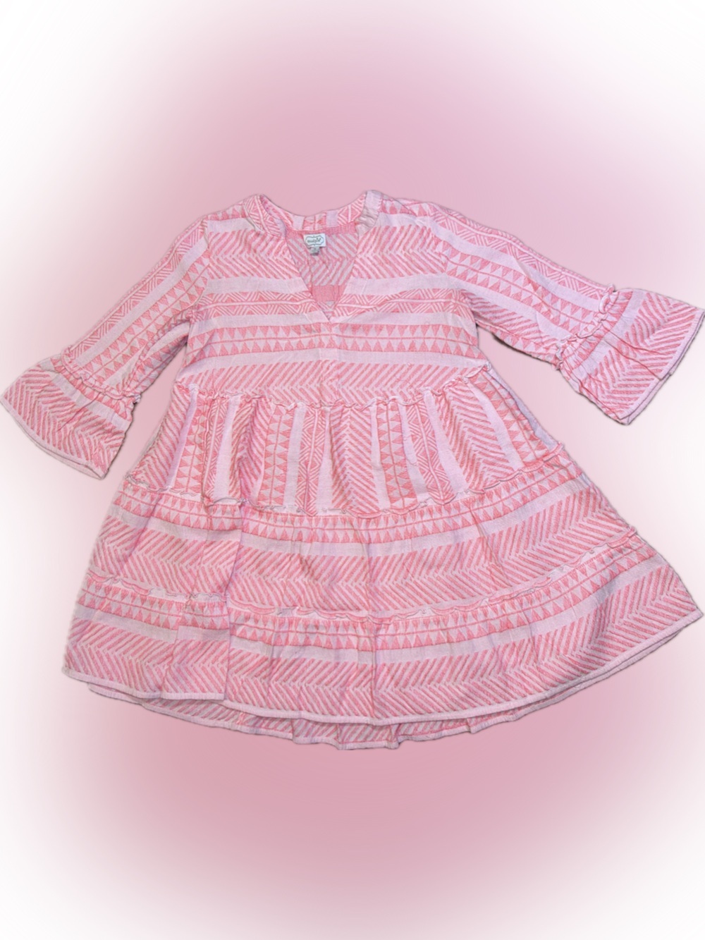 Mud Pie Renee Hot Pink Yarn Dye Tiered V-Neck Mini Dress S - Picture 9 of 14